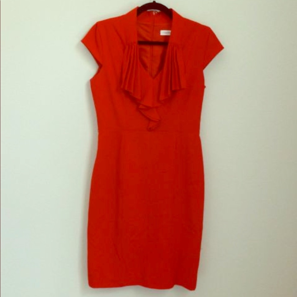 Calvin Klein Red Fitted Pencil Dress Cap Sleeves